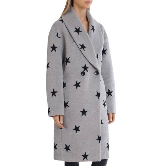 Avec Les Filles Gray Double Face Star Print Cocoon Coat - Picture 5 of 13